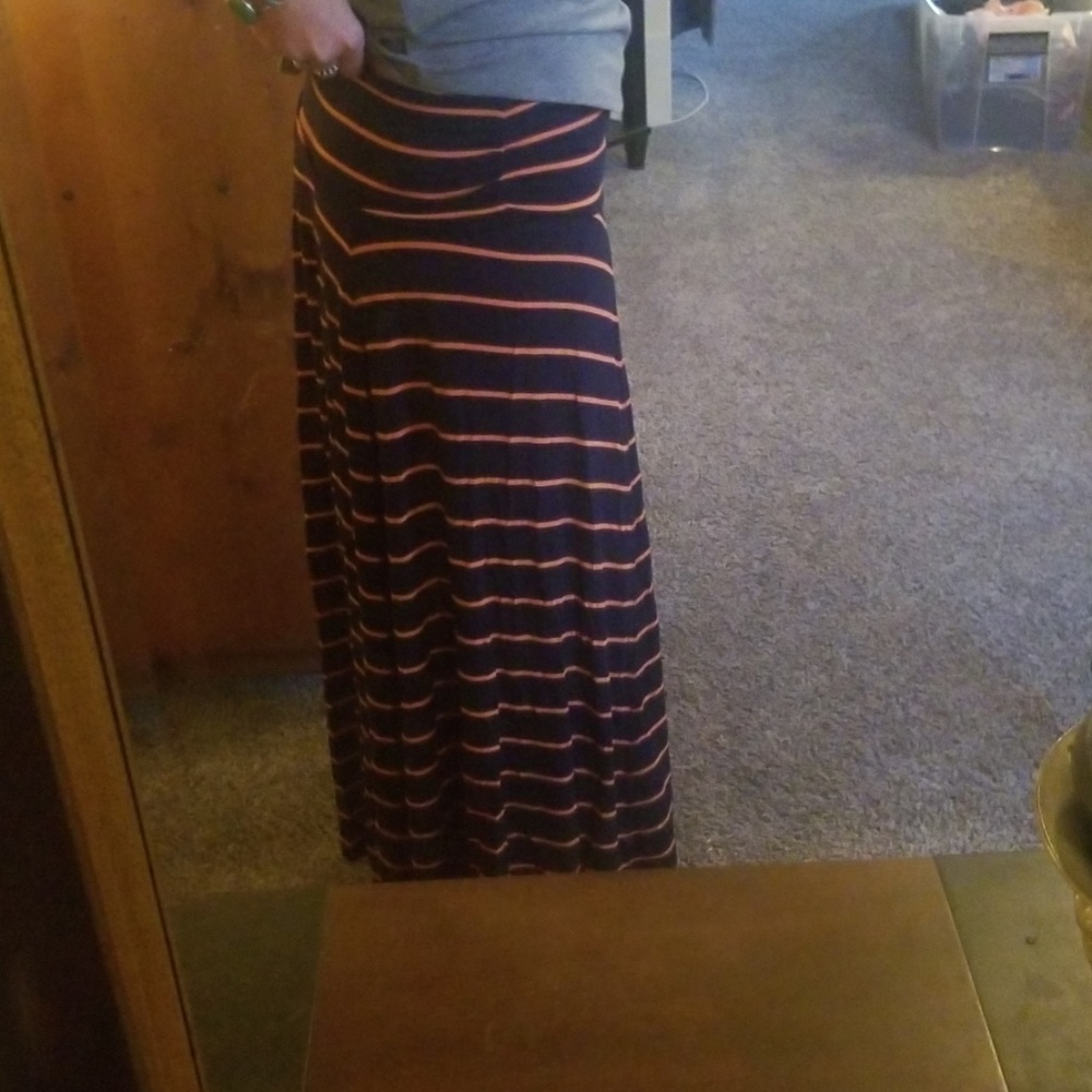 Striped Blue and orange/coral fold over skirt